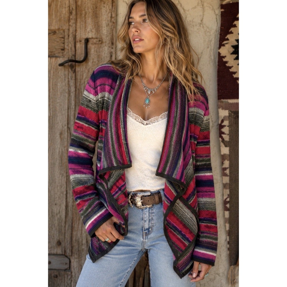 Ralph Lauren Womens Linen Knit Striped Open Cardigan Size S Western Preppy Aztec - Picture 1 of 15